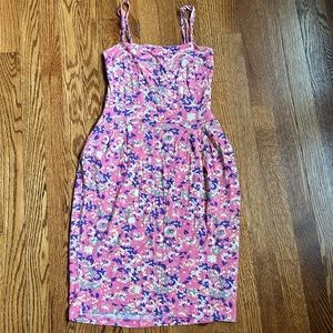 VILA Vintage Smocked Cotton Summer Floral  Midi Adjustable Straps Dress